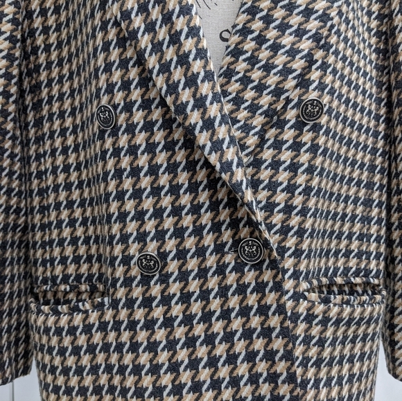 Garey Petites women's vintage houndstooth double breasted oversized wool blazer - Picture 6 of 7